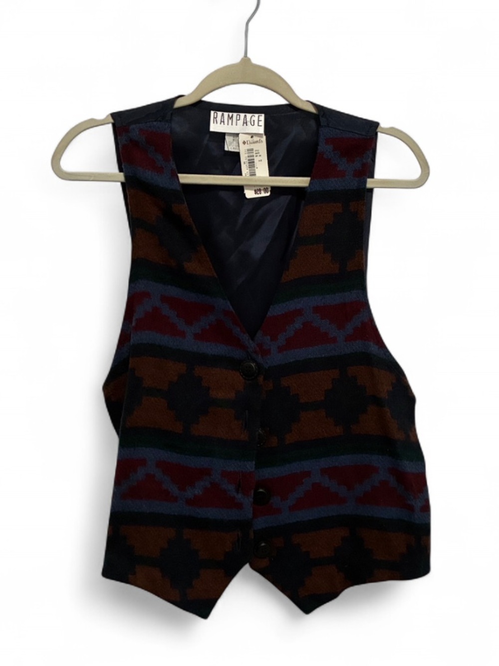NWT Rampage Dark Boho Print Button Vest